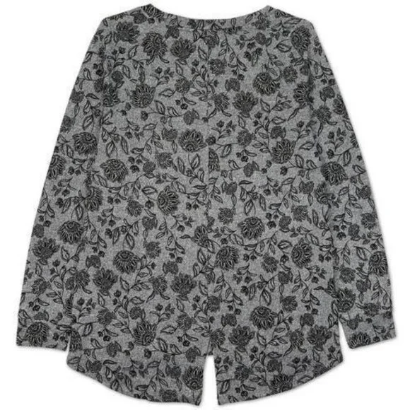 Bobeau Women's Gray & Black Floral Print Top - Long Sleeve - Picture 2 of 2